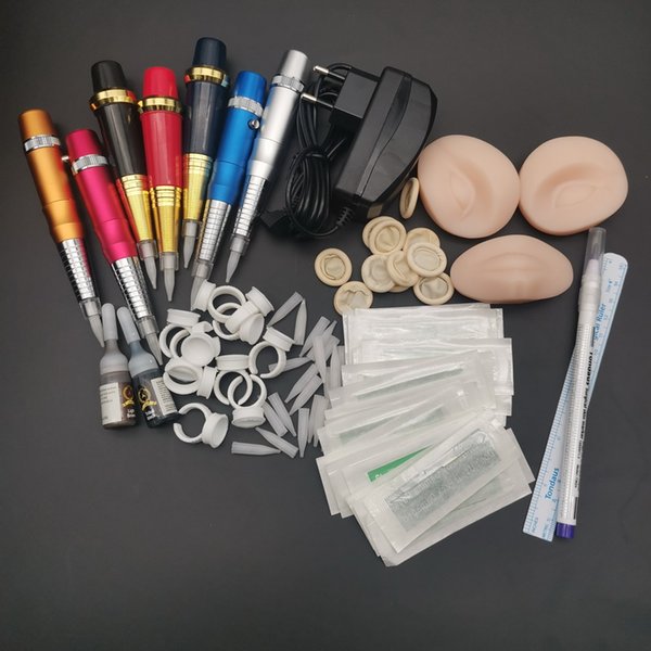KT21 Permanent Makeup Kits 1Pc Tattoo Machine Gun Needles Tips Eyeliner Eyebrow Lips Ruler Eyes Practice Mold Ring Cup Supplies 2Pcs Pigment ink Supply For Salon