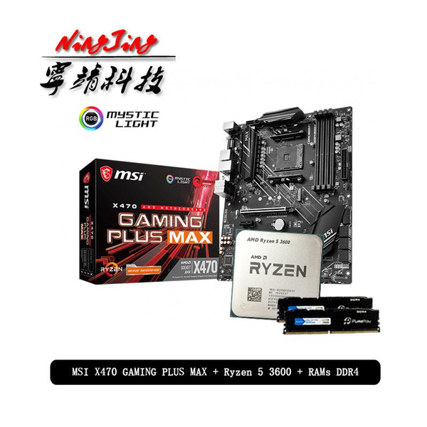 AMD Ryzen 5 R5 3600 CPU + MSI X470 GAMING PLUS MAX Motherboard + Pumeitou DDR4 8G 16G 2666MHz RAMs Suit Socket AM4 Without Fan