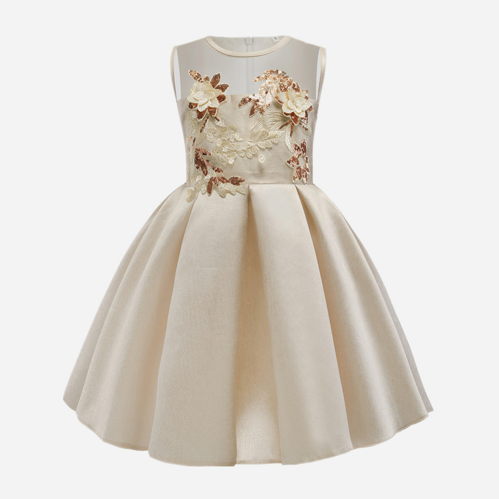 Toddler / Kid Floral Embroidered Decor Sleeveless Pleated Party dress