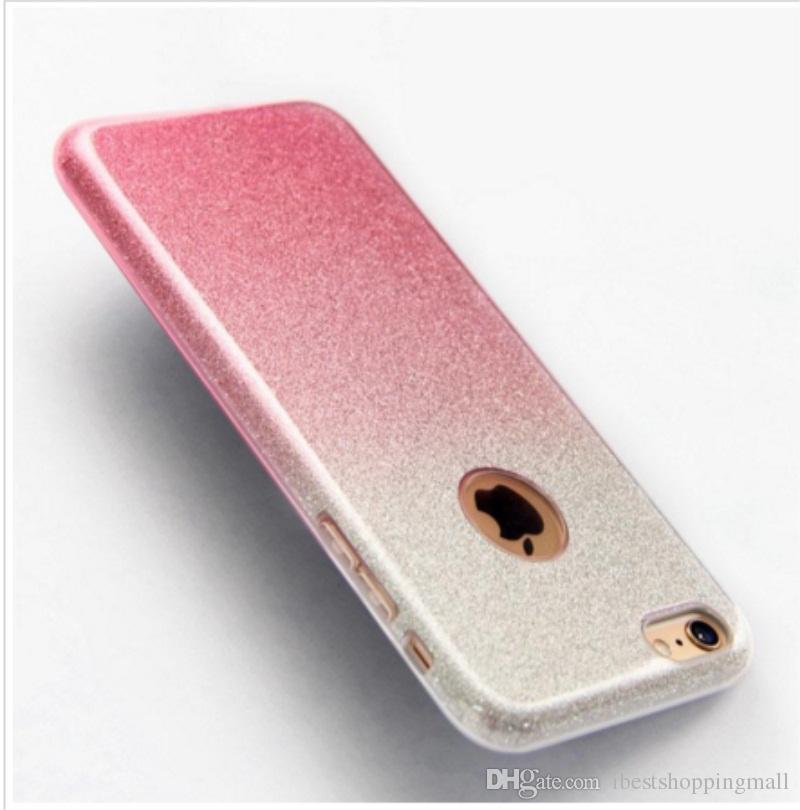 3 in 1 TPU Gel Phone Cases Bling Gradient Protector Hard Cover for iPhone X 8 7 6S Plus