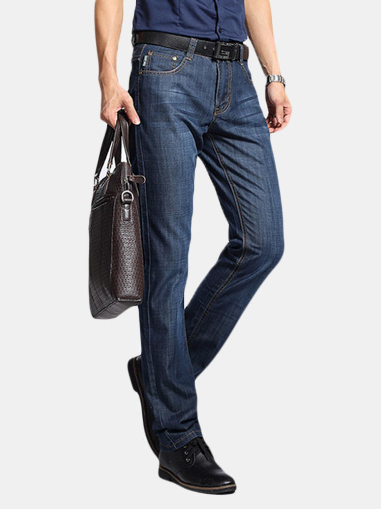 Lässige Business Straight Bein Frühling Sommer Baumwolle Breathable Basic Long Jeans für Männer