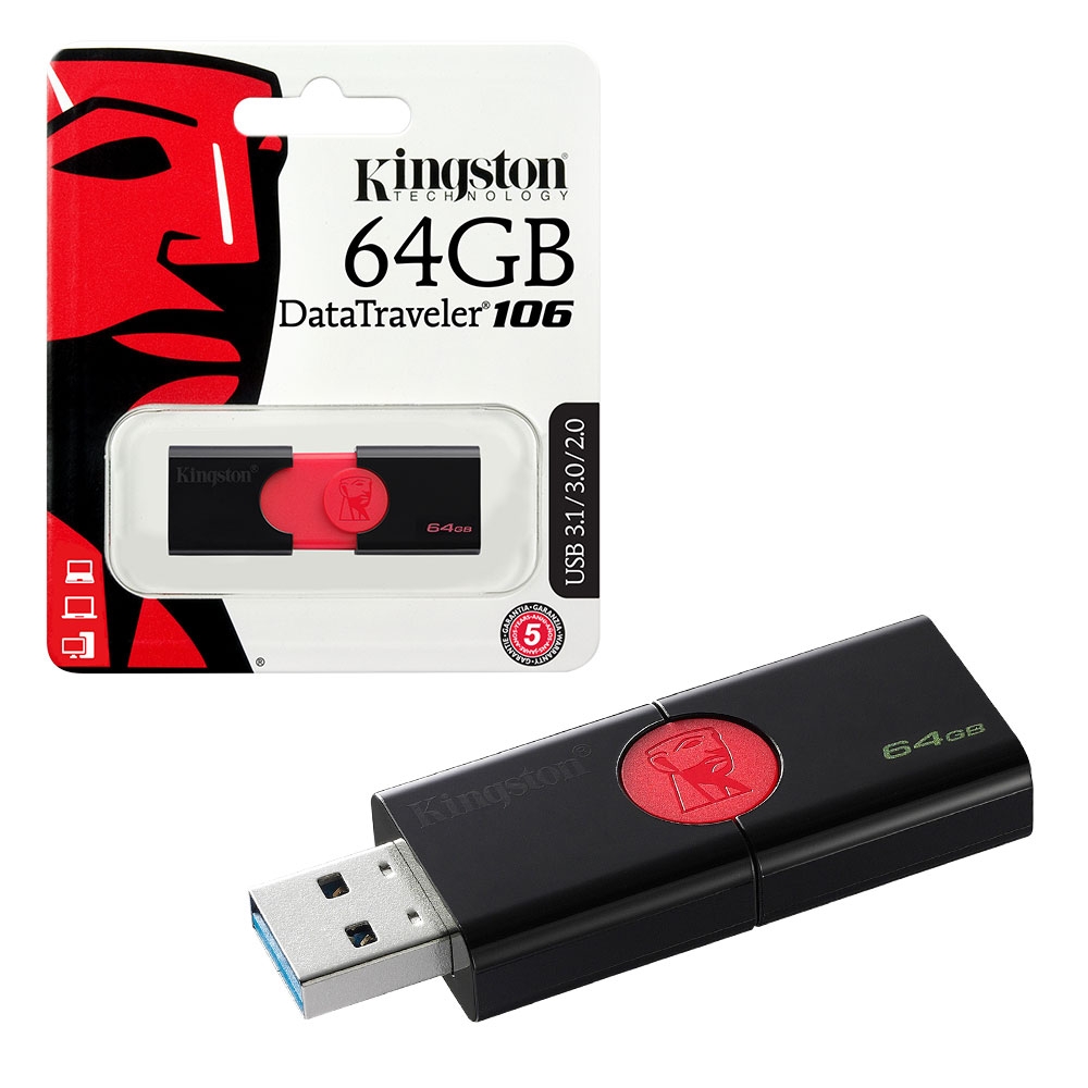 Kingston Data Traveler 106 USB 3.1 Flash Drive Memory Stick - 64GB
