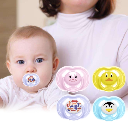 Baby Soothing Pacifier Infant Cute Animal Soother Slicone Natural Nipple With Ring Pink Cat