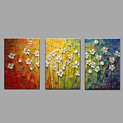 peinture à l'huile peinte à la main - toile moderne pastorale botanique florale trois panneaux 50 x 40 cm Lightinthebox