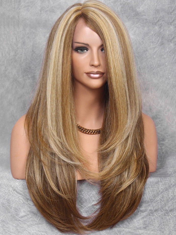 Inclined Bang Colormix Straight Long Synthetic Wig