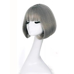 synthetic short bob wigs for women natural hair brown black rattan linen grey wig with korean air bangs 12inch