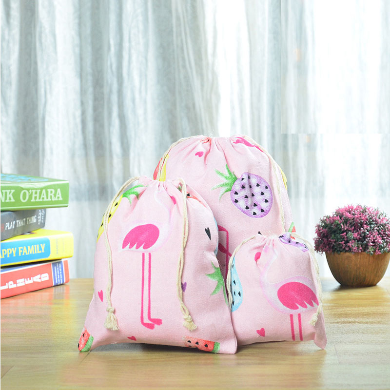 3 Pcs Drawstring Linen Storage Bag