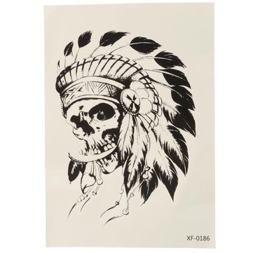 Skull Indian Headdress Temporary Tattoo Sticker Waterproof Body Art Arm Removable