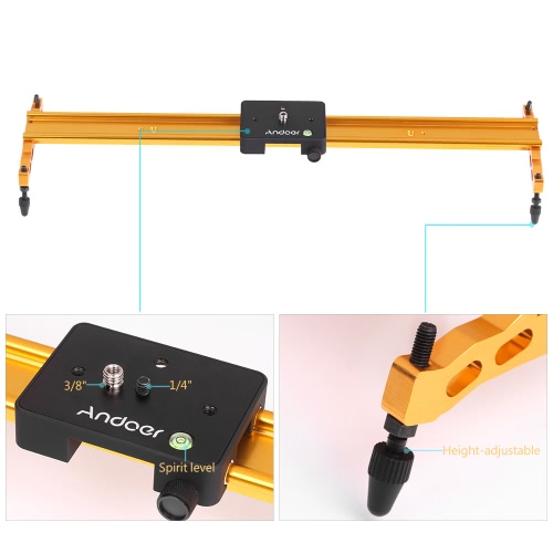 Andoer 60cm Video Track Slider Dolly Track Rail Stabilizer Aluminum Alloy for Canon Nikon Sony Cameras Camcorders Max Load Capacity 6Kg Gold Color