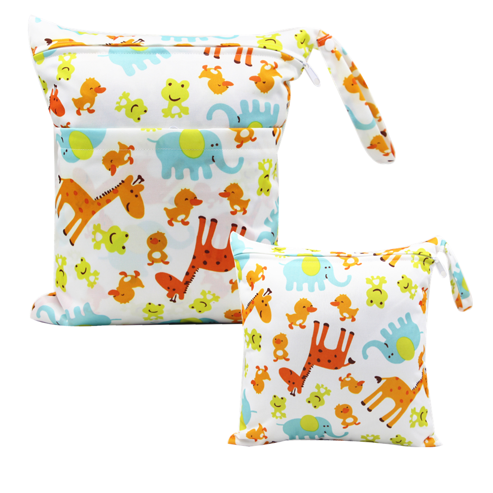 2-pack Waterproof Animal Print Cloth Diaper Wet/Dry Bags