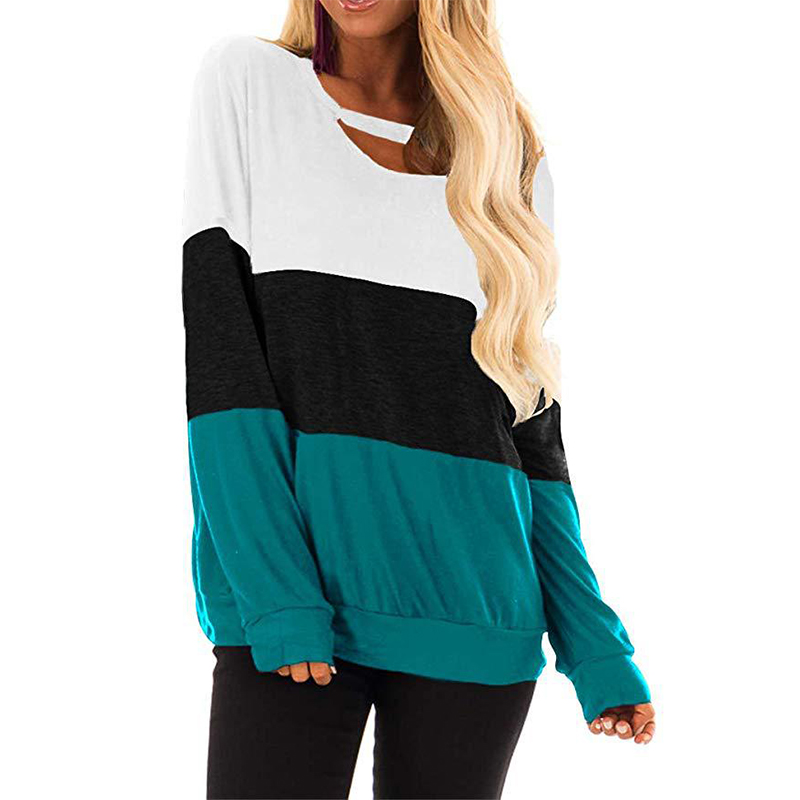 Stylish Color Contrast Hollow-out Long-sleeve Top