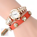 Personalized Gift  Women's Three-Layer Wrap PU Leather Bracelet Analog Engraved Watch  with Rhinestone