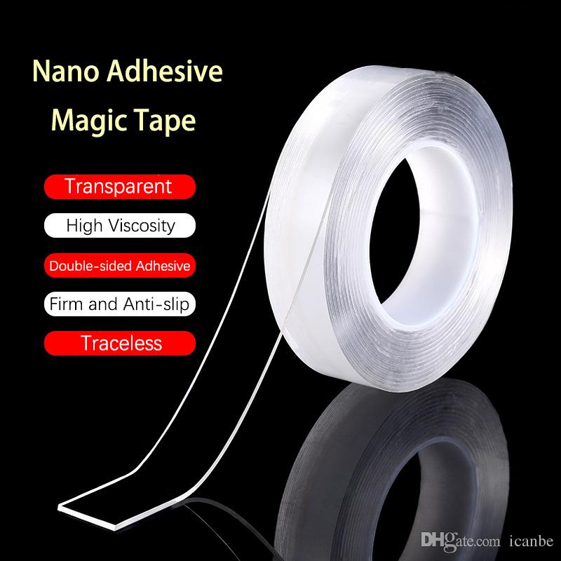 Nano Magic Tape Traceless Washable Reusable Adhesive Tape Transparent Double Sided Removable Tape Phone Holder for Paste Photos and Mats