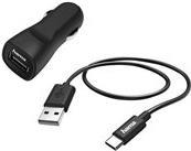 Hama Basic Line Car Charging Kit - Auto-Netzteil - 12 Watt - 2.4 A (USB) - auf Kabel: USB-C - Schwarz