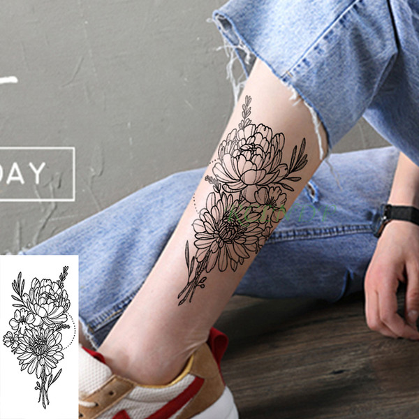 waterproof temporary tattoo sticker black flower leaf fake tatto flash tatoo large art tattoos for girl women men kid