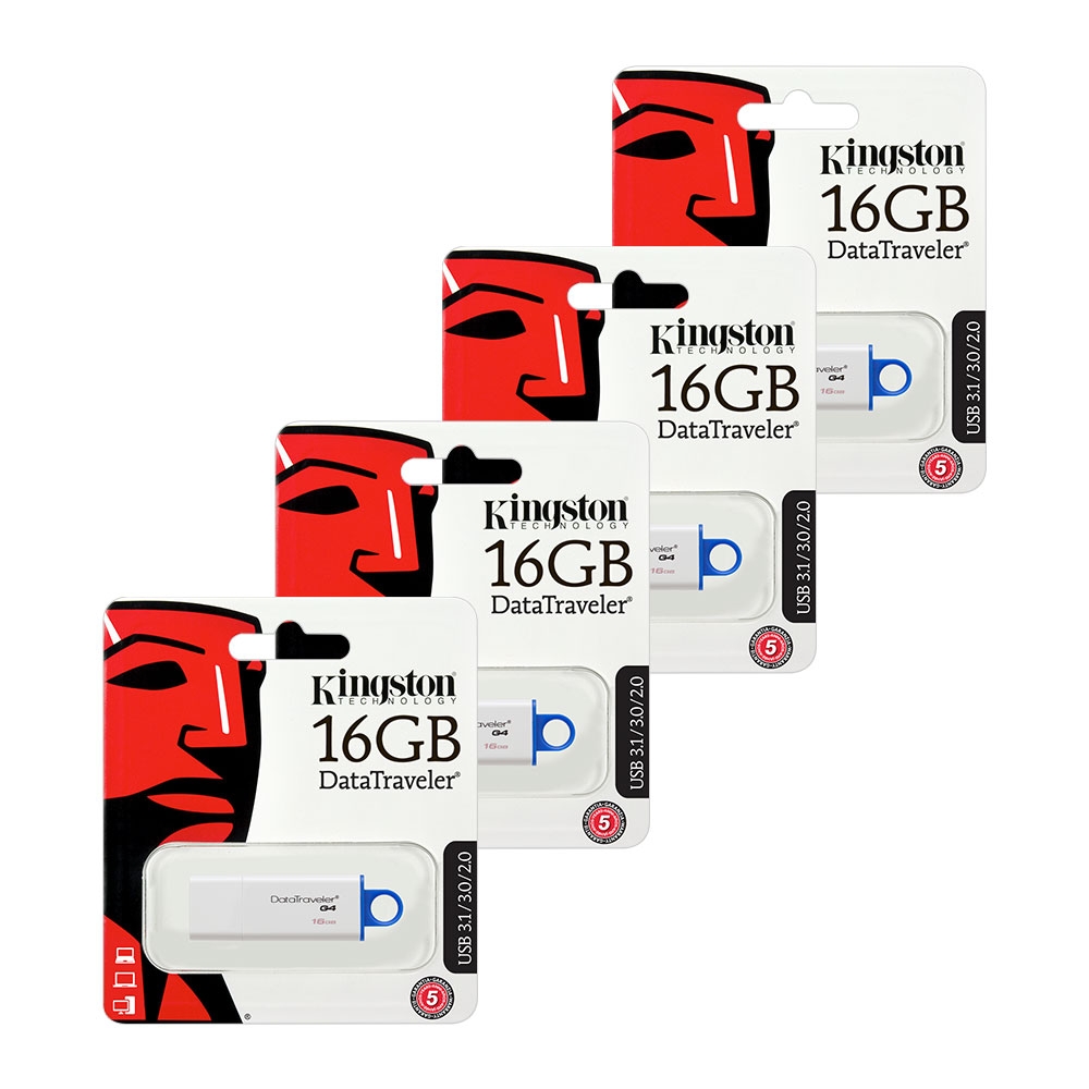 Kingston DataTraveler G4 USB 3.0 Flash Drive USB 3.0 Memory Stick - 16GB - SUPER VALUE 4 PACK