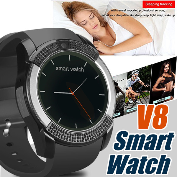 v8 smart watch wristband watch band with 0.3m camera sim ips hd full circle display smart watch for android system with box