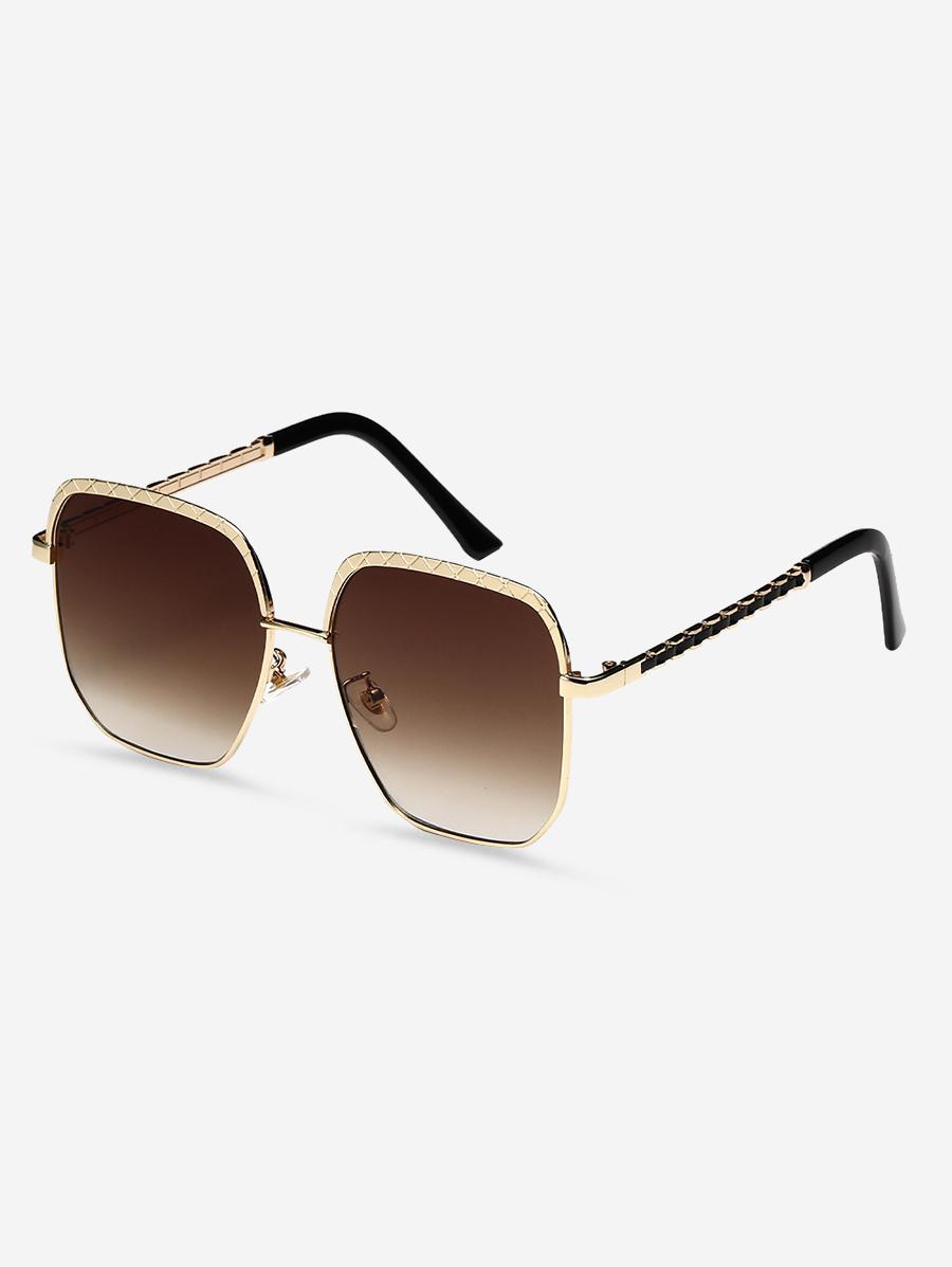 Fashion Women Metal Large Frame Square Shape Sunglasses Deep brown