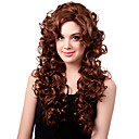 Capless longue synthétique de haute qualité Medium Copper Red cheveux bouclés Perruques Bang Side
