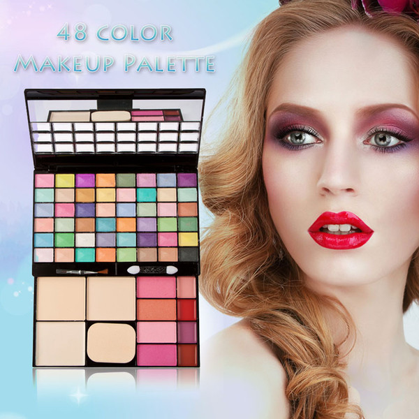 wholesale- cosmetics makeup palette make up kit set 48 color eyeshadow eye shadow lip gloss blusher 3 color pressed powder brush puff