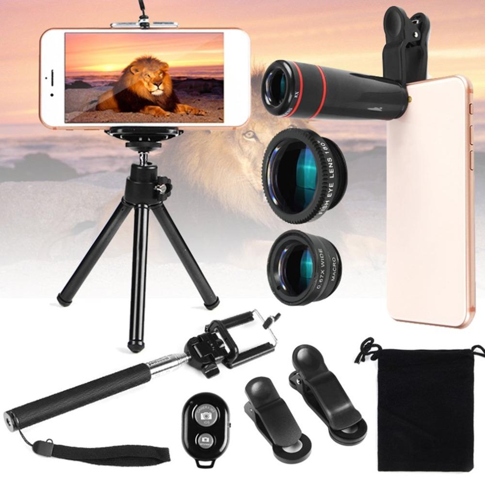 Universal 12 in 1 Camera Lens Accessories Travel Kit Set With Holder Tripod For Mobile Phone Clear Portable Wide-angle Lens