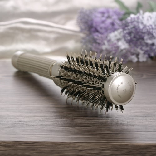 25mm Ceramic Ionic Round Comb Nano Thermal Hair Roll Brush Bristle Nylon Rubber Handle Hair Curling Styling Comb