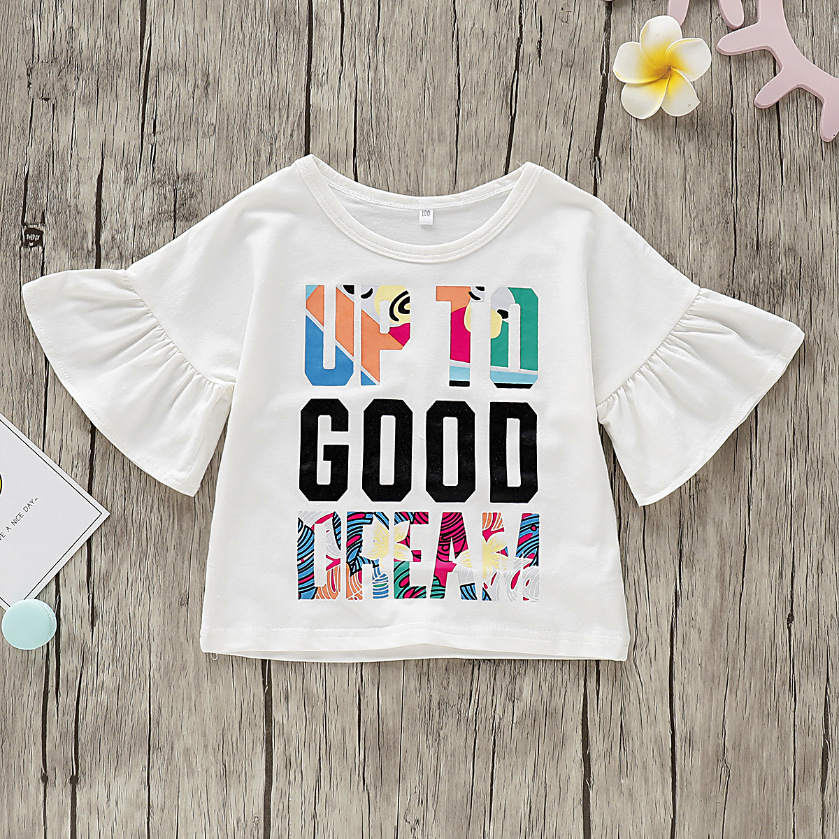 Baby / Toddler Girl Colorful Letter Print Ruffled-Sleeve Tee