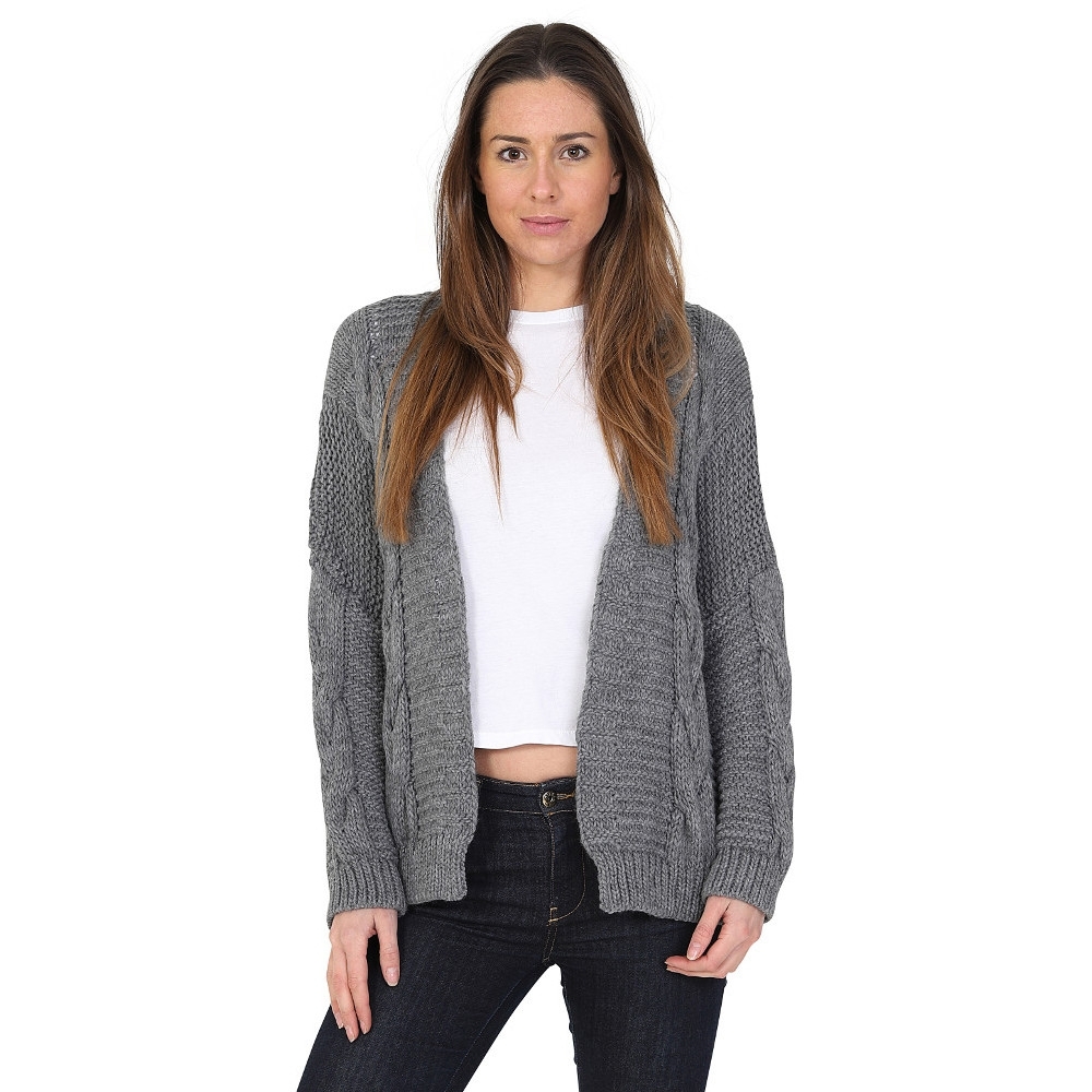 Evvor Womens Cable Knit Aran Style Mid Length Cardigan One Size