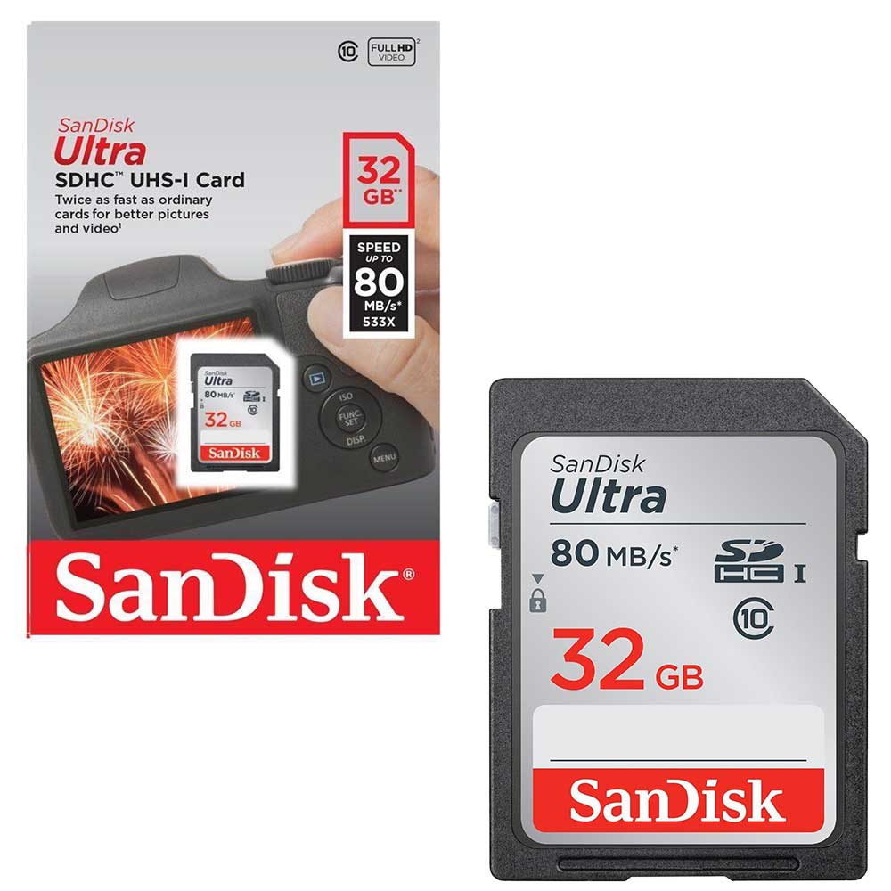 Sandisk Ultra SDHC SD Memory Card Class 10 - UHS-I Fast 80MB/s - 32GB