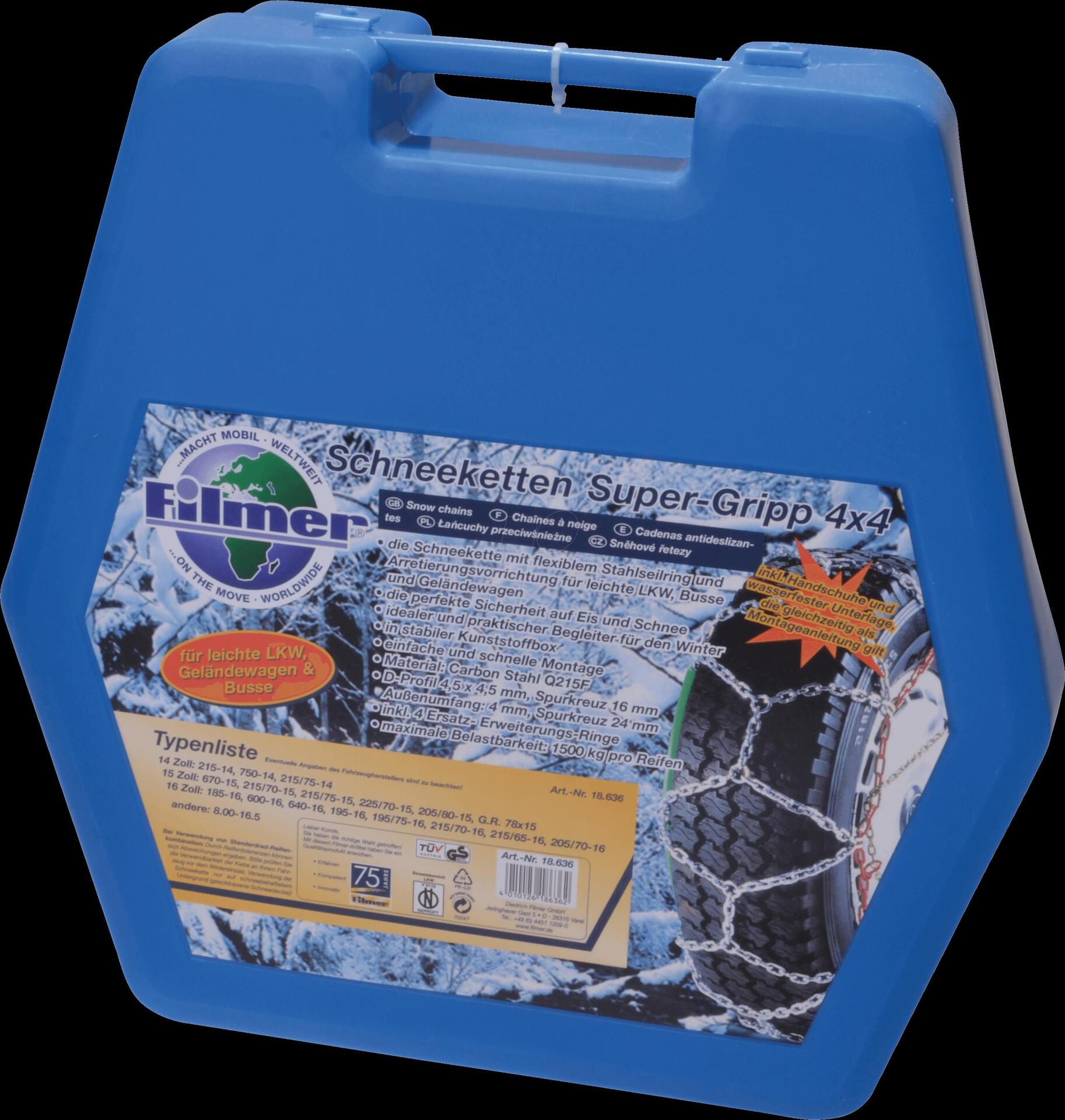 FILMER KFZ 18636 - KFZ - Schneeketten 16mm, 38,10cm (15)-19, 185-225mm, 2 Stück (18.636)