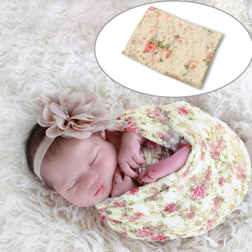 Newborn Floral Print Lace Decor Blanket Photography Prop