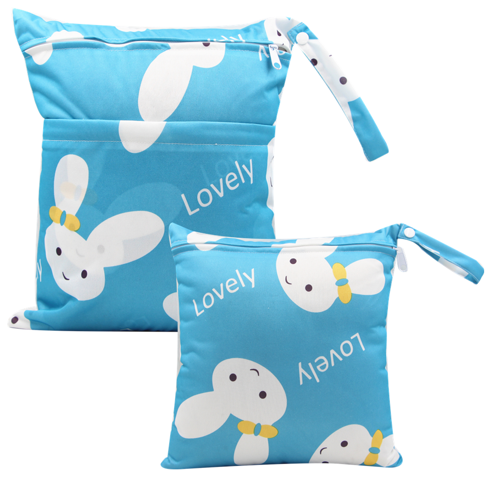 2-pack Waterproof Bunny Print Cloth Diaper Wet/Dry Bags