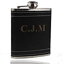 Personalized Stainless Steel Black Leather  Flask 6-oz