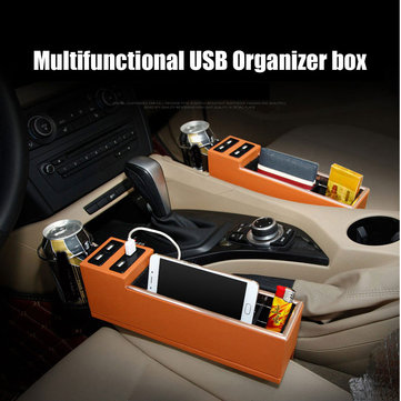 Universal 4 USB Car Seat Cup Drink Holder Mount Pocket Storage Organizer Box
