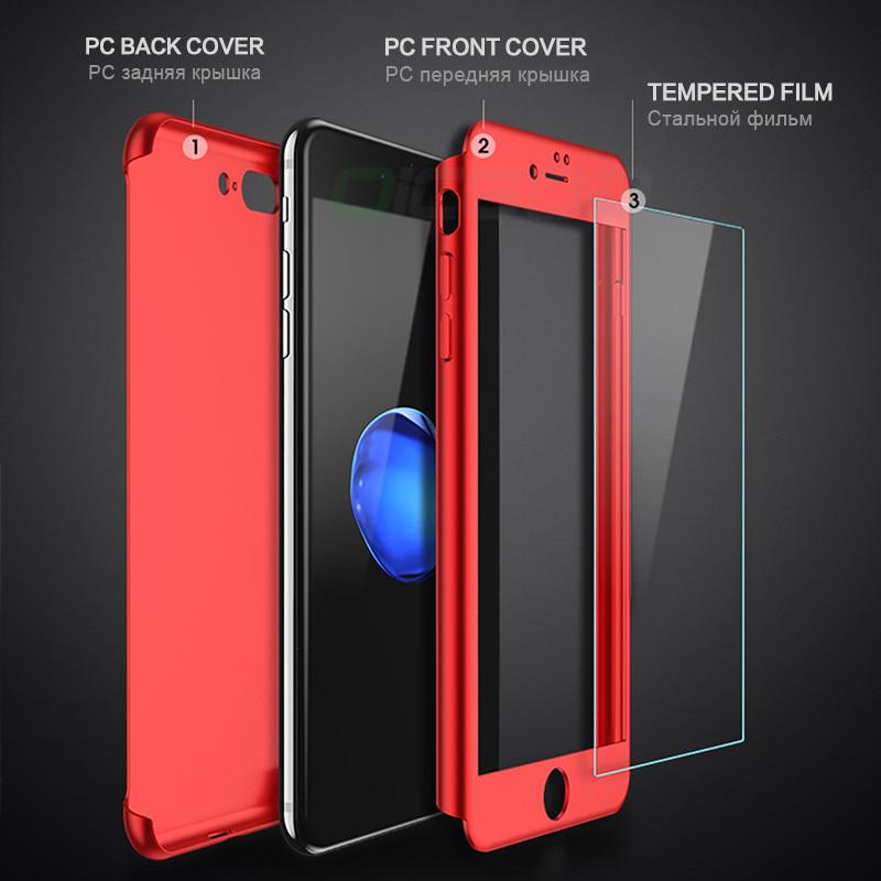 360 Degree CasesFor iPhone Xr Xs XsMax X 7 8 7 6 6S Plus case With Tempered Glass Red Full Cover For iPhone 6 6s Case Capa Coque
