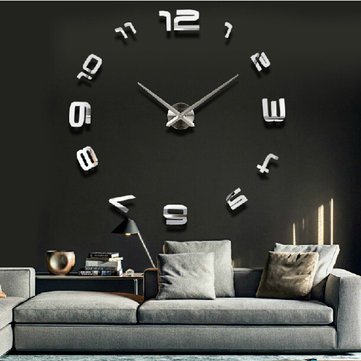3D Large Sliver Modern DIY Home Decor Mirror Wall Clock Sticker