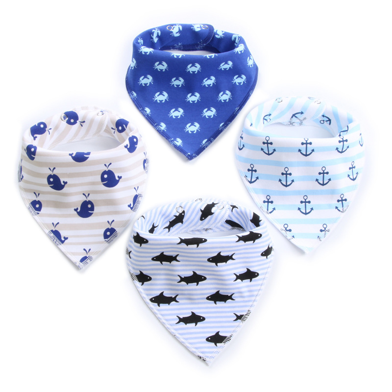 4-pack Double-layered Fish Print Bibs Set for Baby