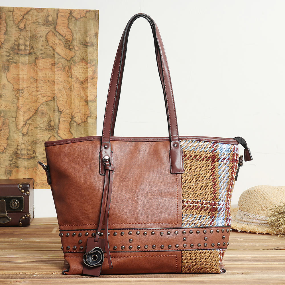 Brenice Women Vintage Knitting Tote Bag Handbag Shoulder Bag