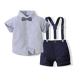 Baby Jungen Shirt  Shorts Kleidungsset 2 Stück Kurzarm Blau Rosa Streifen Baumwolle Jahrestag Geburtstag Sanft Standard 1-5 Jahre / Sommer Lightinthebox