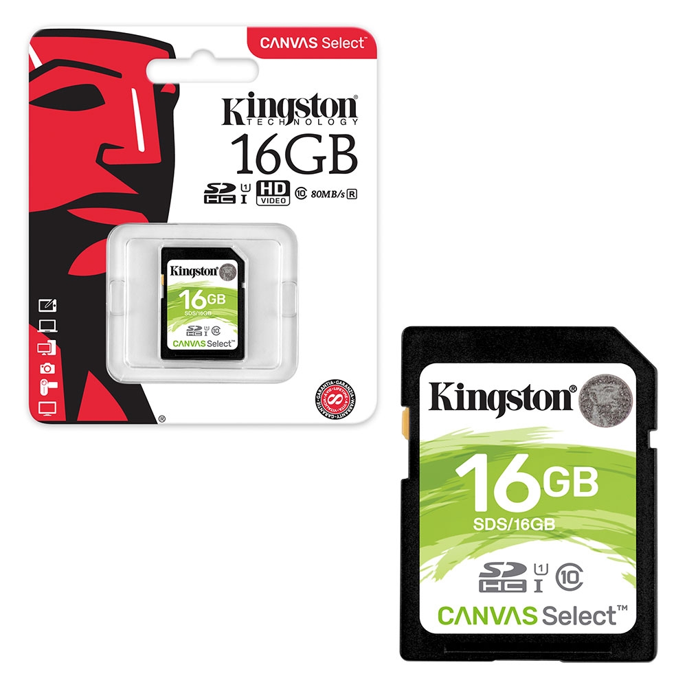 Kingston SD SDHC UHS-I Canvas Select 80MB/s Class 10 Memory Card - 16GB