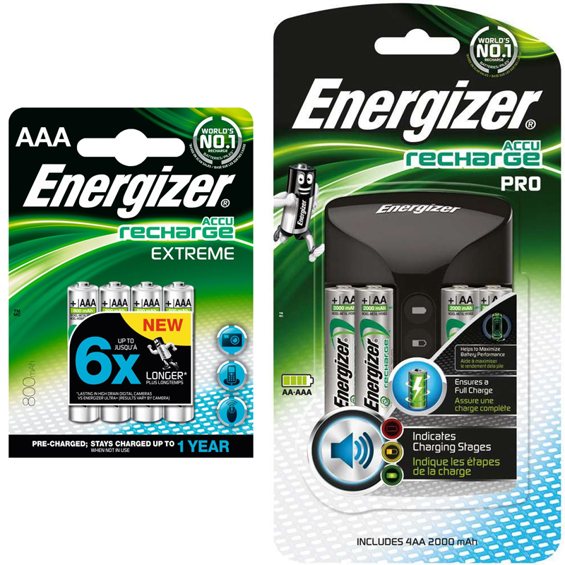 Energizer Accu Recharge PRO Battery Charger + 4 x AA 2000mAh, 4 x AAA 800mAh Rechargeable Batteries