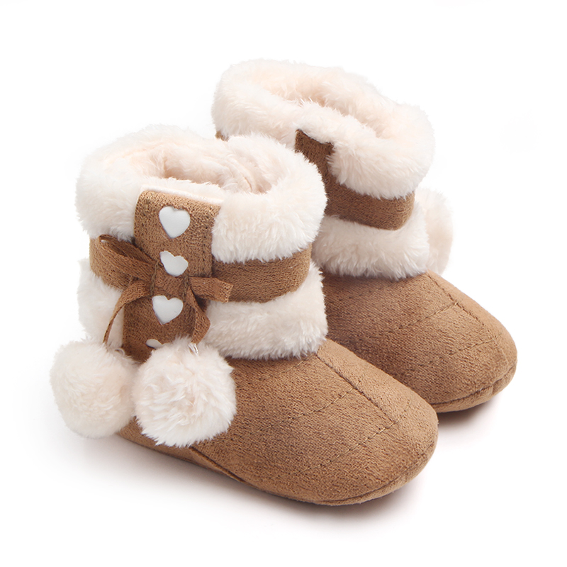 Baby / Toddler Sweet Heart Pompon Decor Ankle Prewalker Cotton Boots