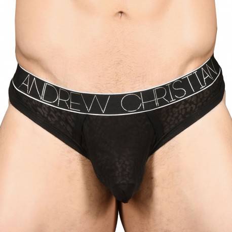 Andrew Christian Almost Naked Sheer Leopard Thong - Black XL