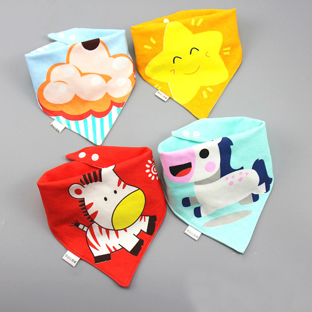 4-pack Three-layer Waterproof Cartoon Print Bibs Set