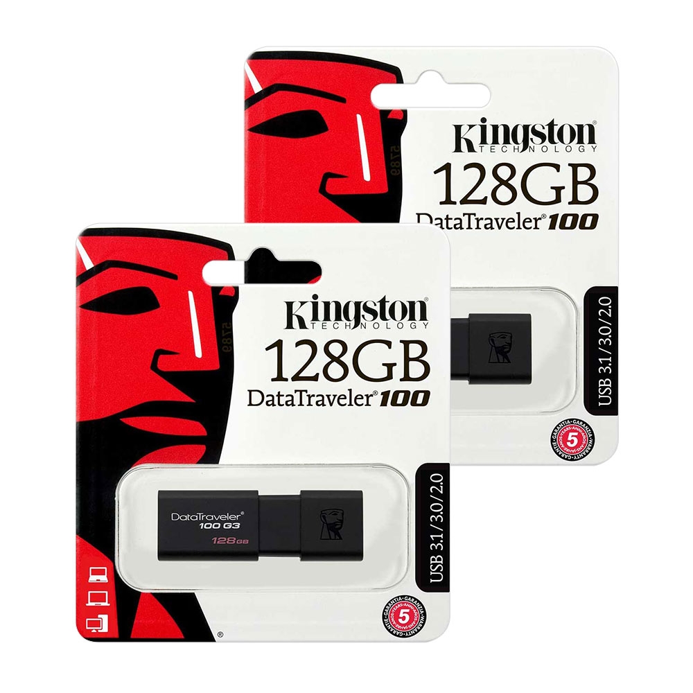 Kingston Data Traveler 100 G3 USB 3.1 Flash Drive Memory Stick 100MBs- 128GB - Value Twin Pack