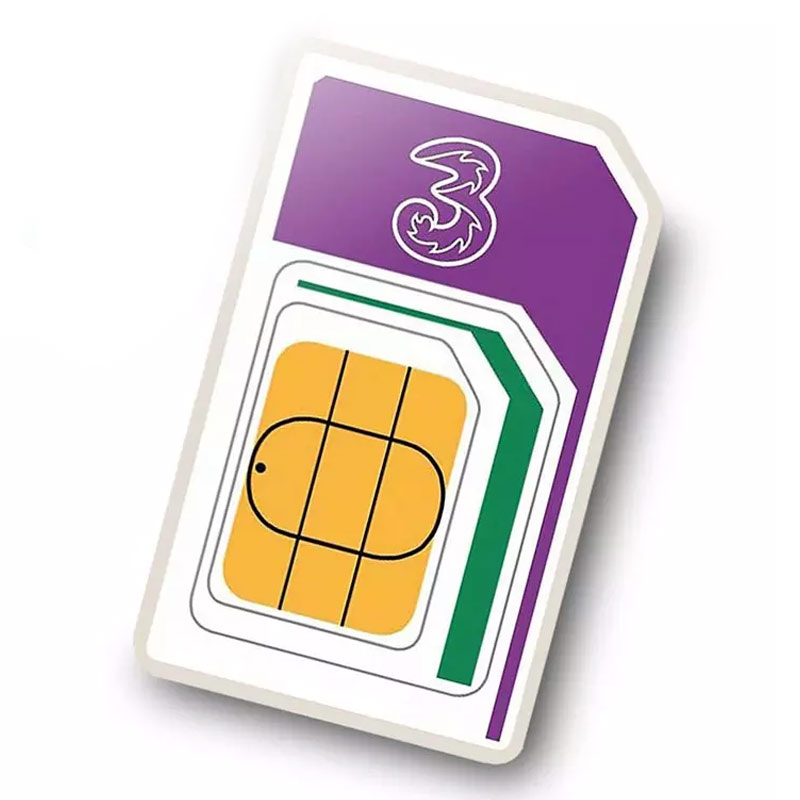 3 PAYG 4G Trio SIM PackÂ AIO20 - 3000 Minutes, 3000 Texts, 12GB Data