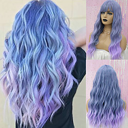 Synthetic Wig Deep Wave Neat Bang Wig Medium Length A10 Synthetic Hair Women's Cosplay Party Fashion Blue Dark Gray Lightinthebox