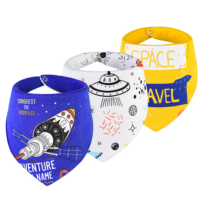3-pack Spacecraft Letter Print Double-layer Bibs