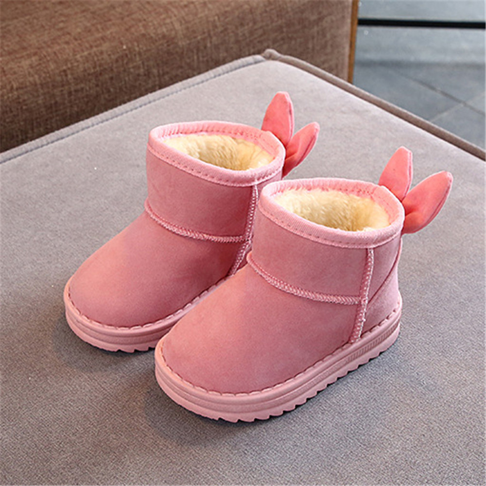 Toddler Girl Adorable Ear Decor Solid Fleece-lining Warm Snow Boots