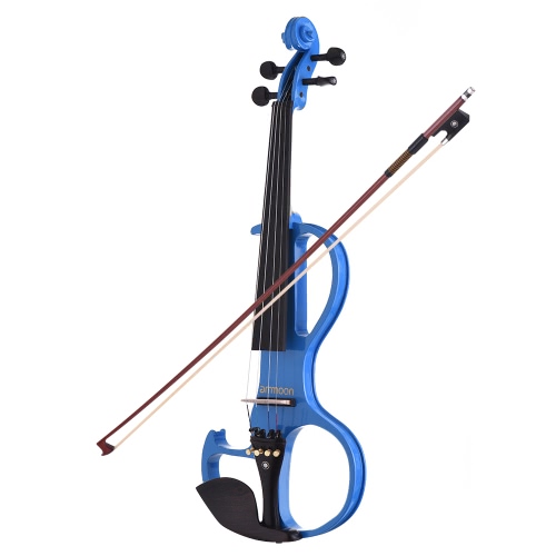 Ammo VE-207 Pleine grandeur 4/4 Bois massif Silencieux Violon électrique Fiddle Corps d'érable Ebony Fingerboard Pegs Chin-arrière Tailpiece avec Bow Hard Case Tuner Casques Rosin Audio Cable Extra Strings Noir